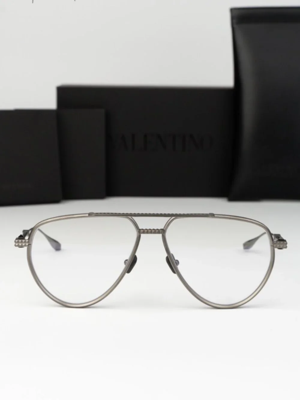 Valentino Women Eyeglasses Matte Black Rhodium Pilot V-STUD-II VLX-133 B NEW